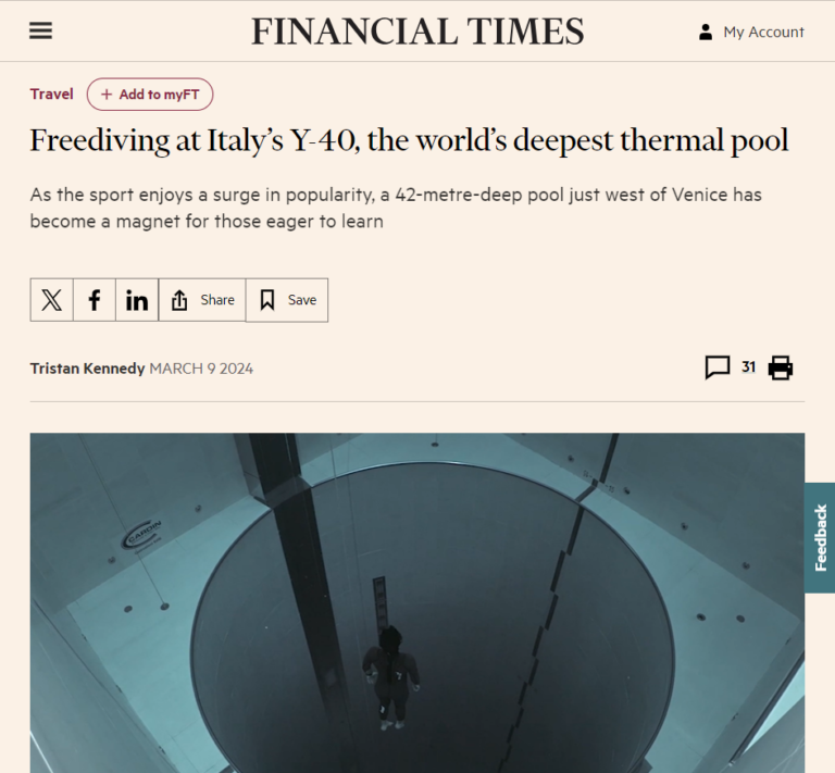 Deep Instinct Freediving citata sul Financial Times